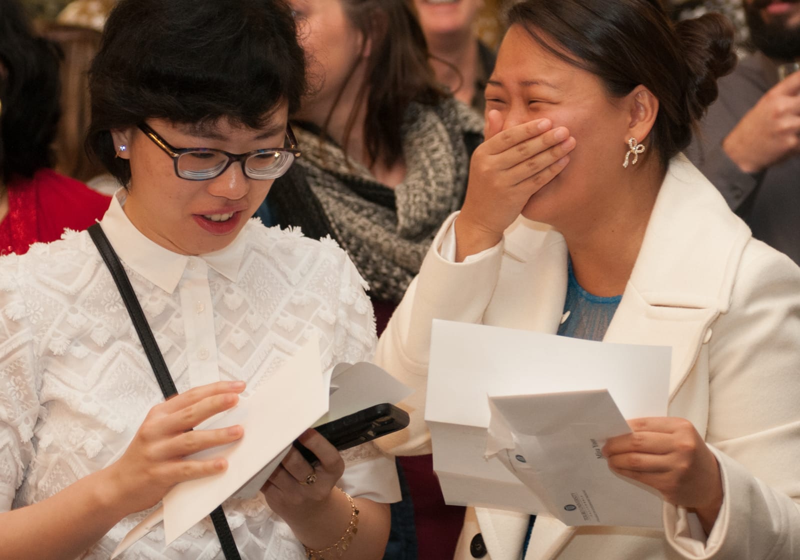 students excitedly receiving match results