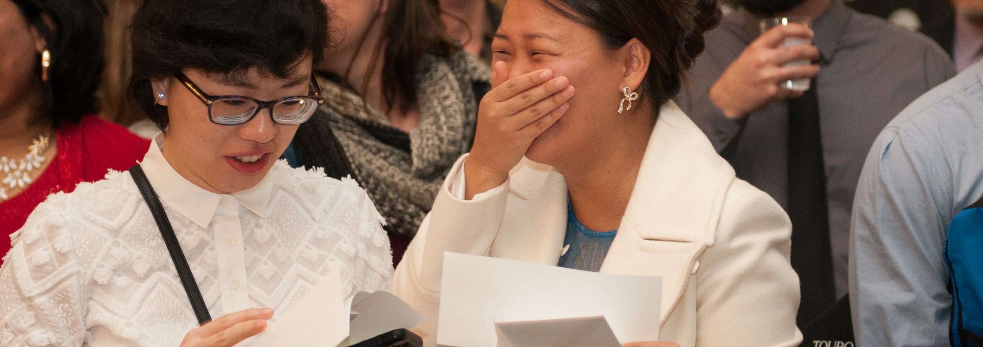 students excitedly receiving match results