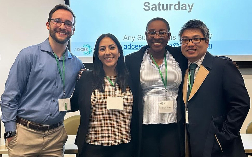 A photo shows Touro University California alumni who reconnected at the Association of Diabetes Care & Education Specialists\' 2023 Diabetes Conference in Houston, Texas, Aug. 3-7, 2023. Pictured from left to right are Daniel Klein (MSPAS/MPH 2022), Dr. Veronica Madrigal (PharmD 2020), Dr. Brigitte Ouabo (PharmD 2016), and Dr. Clipper Young (PharmD 2014).