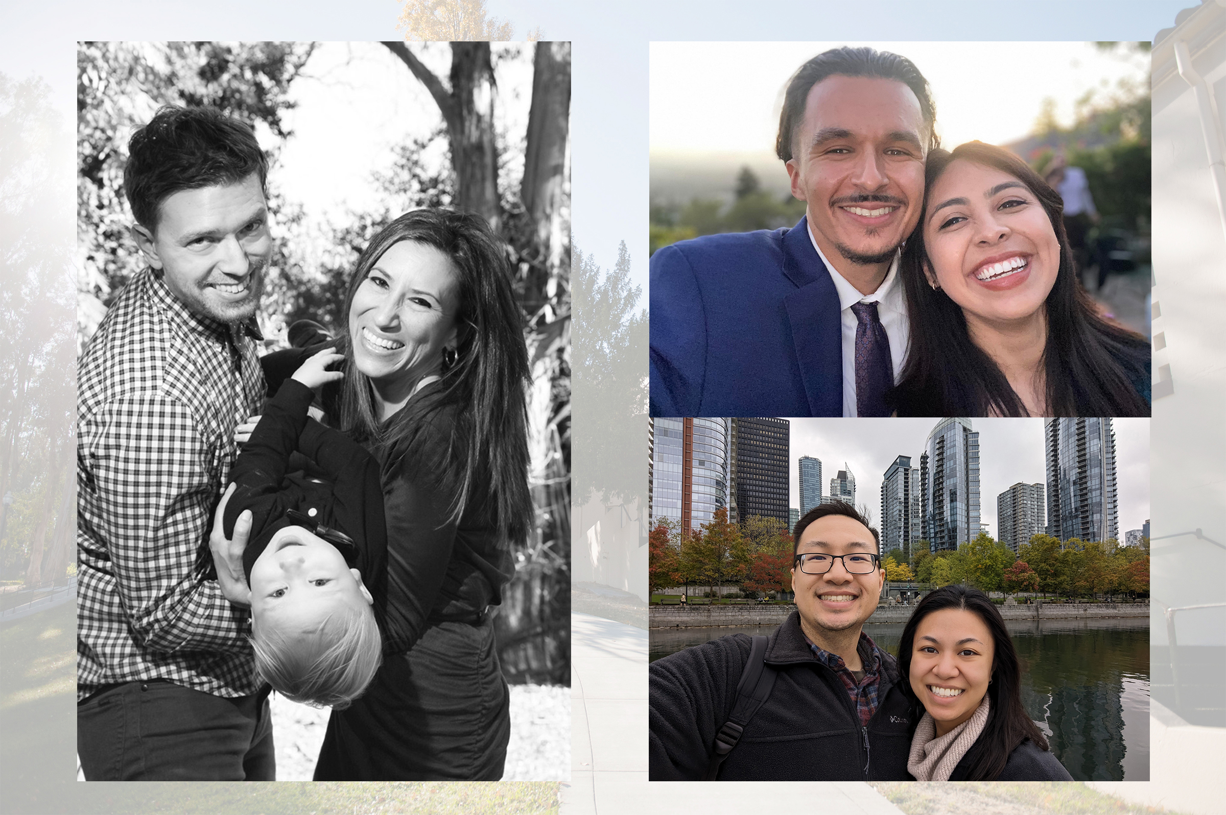 A composite photo shows three couples who met through the Master of Public Health program at Touro University California.