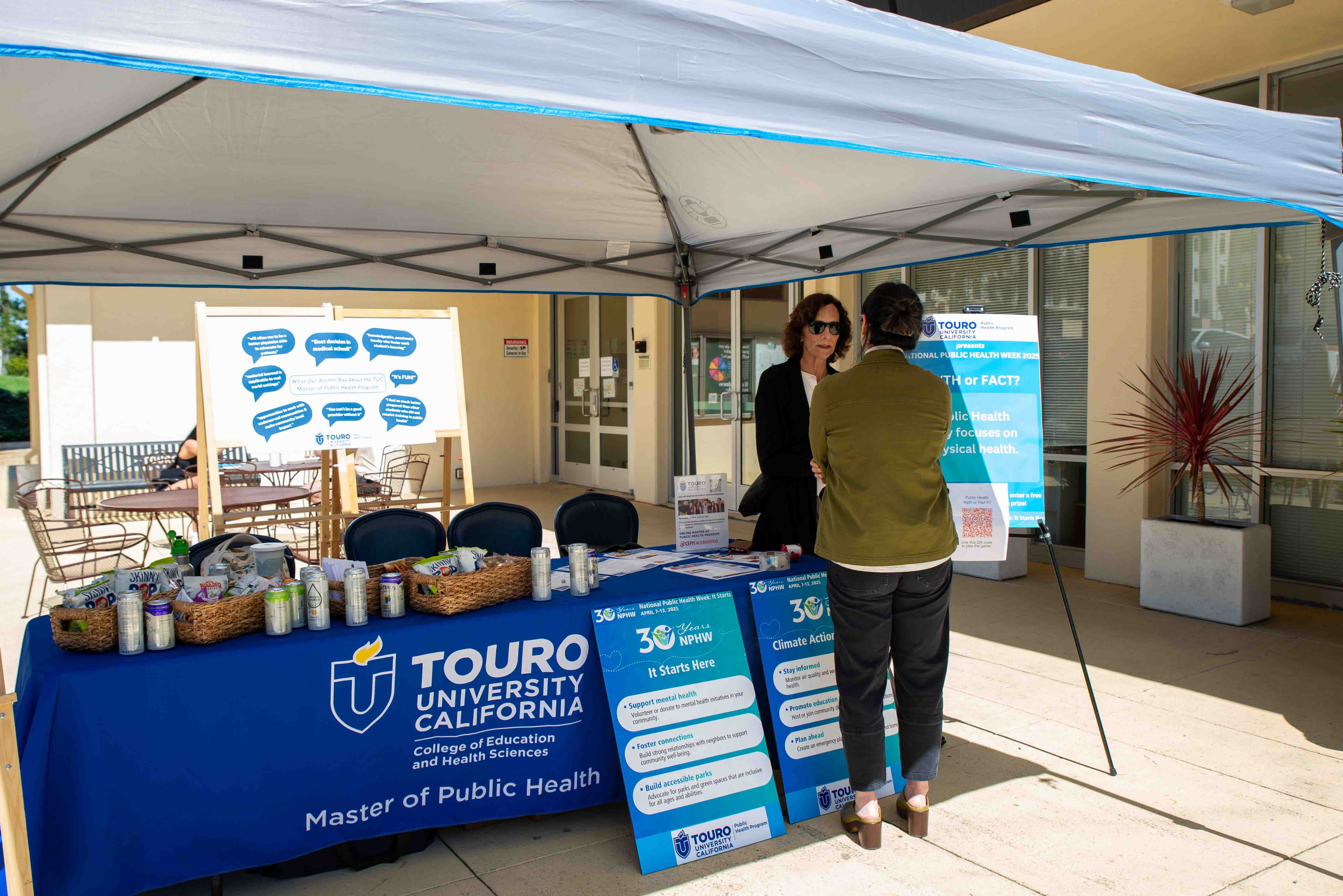 Master of Public Health faculty in front of the Touro University California library during public health week.
