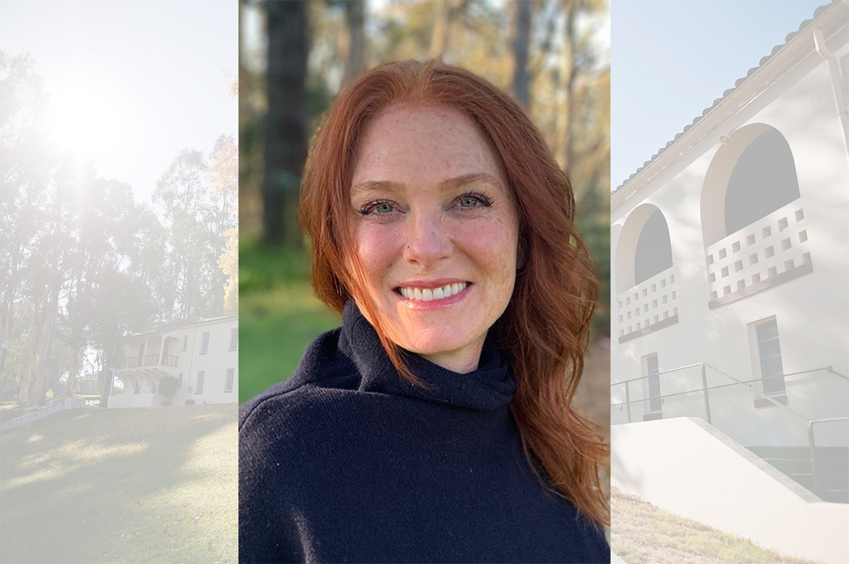 A composite image shows Jeanette Blanks, a two-time alumna of Touro University California\'s School of Nursing, against an opaque background image of Wilderman Hall on campus. The School of Nursing is celebrating its 10-year anniversary during the 2024-2025 academic year.