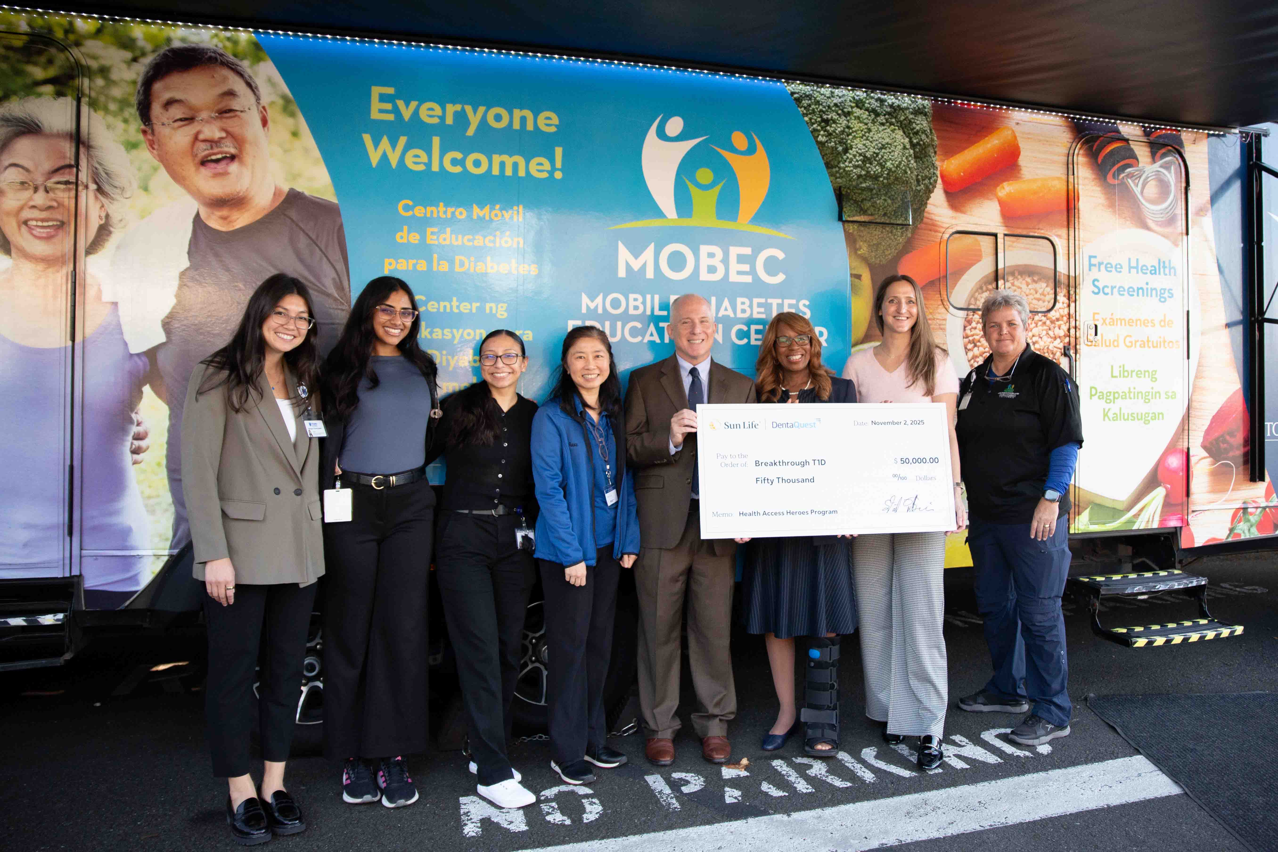 Members from Touro University California’s MOBEC accept a grant for $50,000 to expand type 1 diabetes services in local communities.